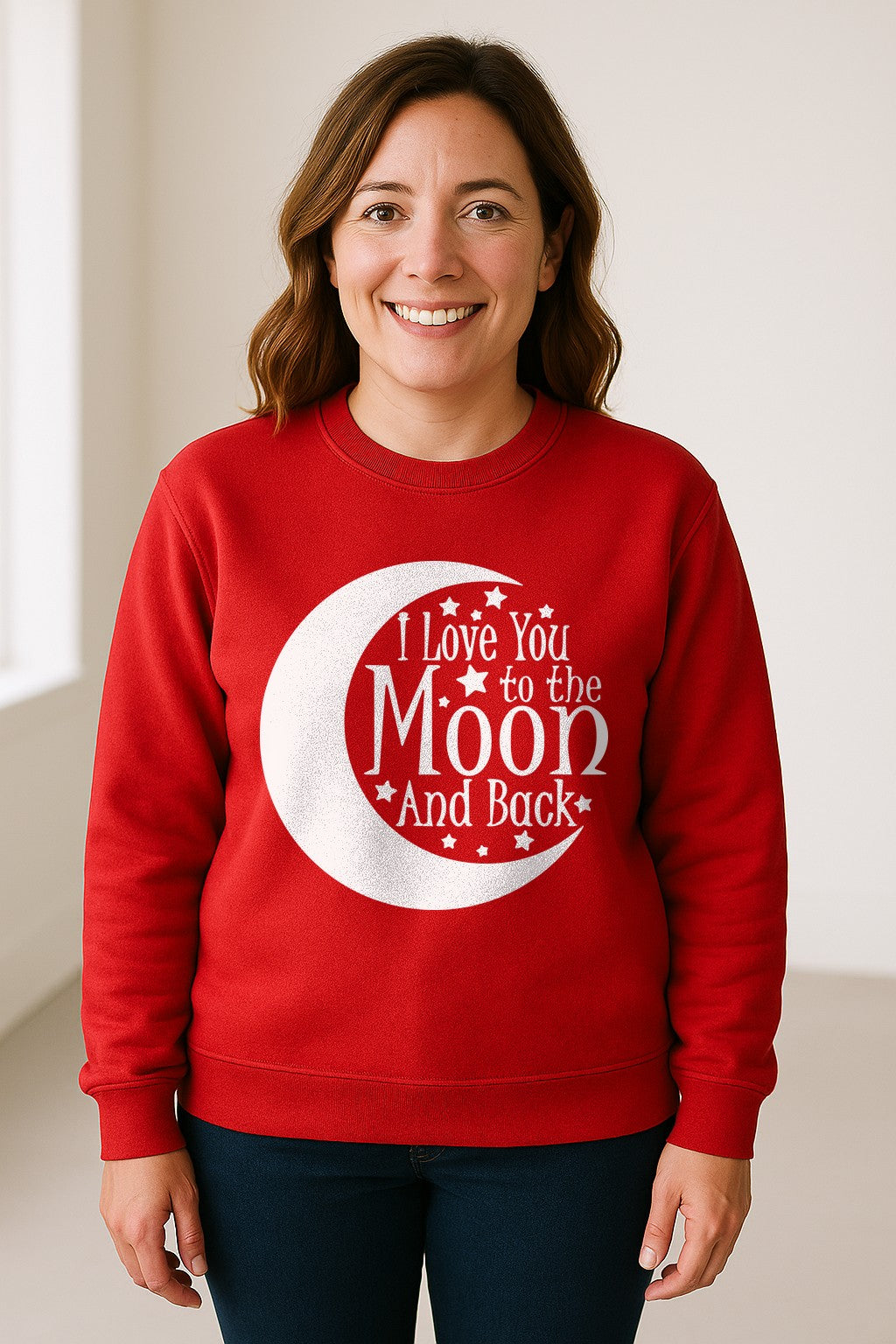 Valentine's Day Sweatshirt, I Love You to the Moon and Back Crescent with Stars