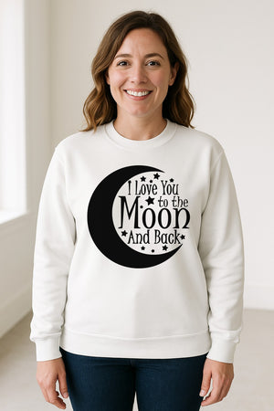 Valentine's Day Sweatshirt, I Love You to the Moon and Back Crescent with Stars