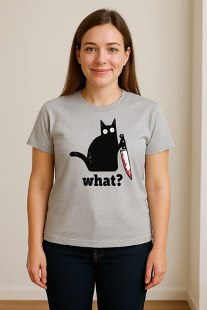 Black Cat T-Shirt, What Knife Graphic Funny Horror Design for Kitty Lovers