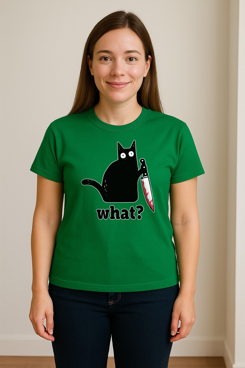 Black Cat T-Shirt, What Knife Graphic Funny Horror Design for Kitty Lovers