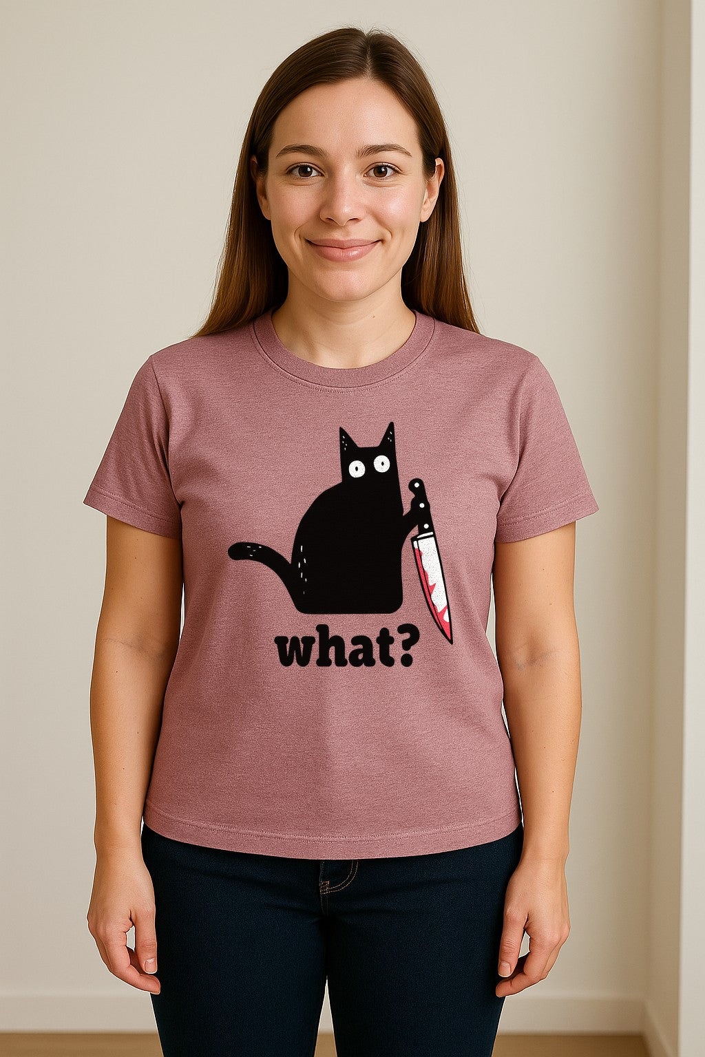 Black Cat T-Shirt, What Knife Graphic Funny Horror Design for Kitty Lovers