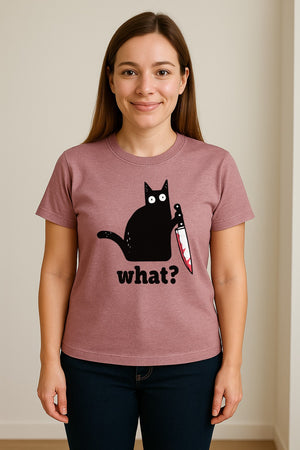 Black Cat T-Shirt, What Knife Graphic Funny Horror Design for Kitty Lovers