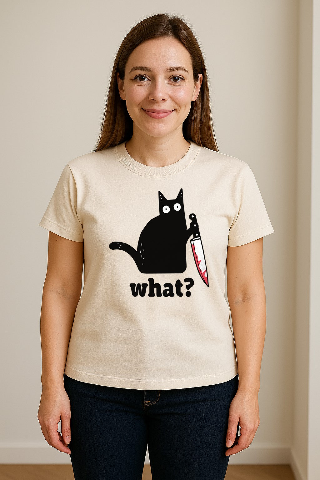 Black Cat T-Shirt, What Knife Graphic Funny Horror Design for Kitty Lovers