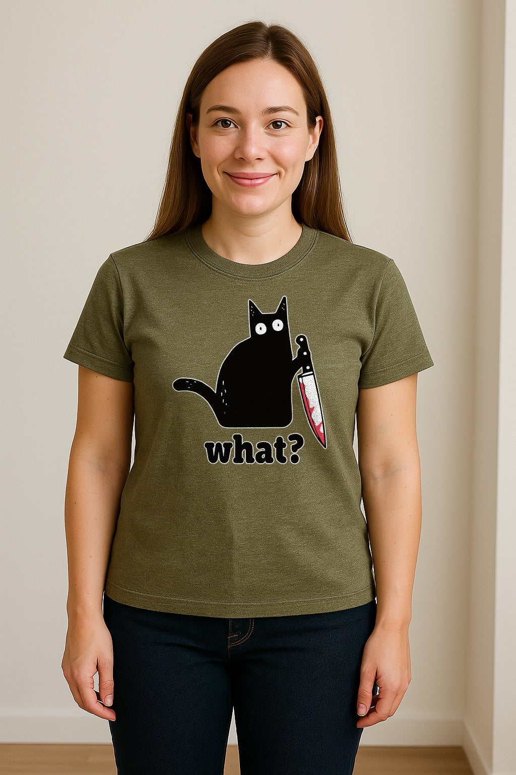 Black Cat T-Shirt, What Knife Graphic Funny Horror Design for Kitty Lovers
