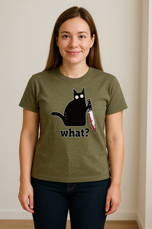 Black Cat T-Shirt, What Knife Graphic Funny Horror Design for Kitty Lovers