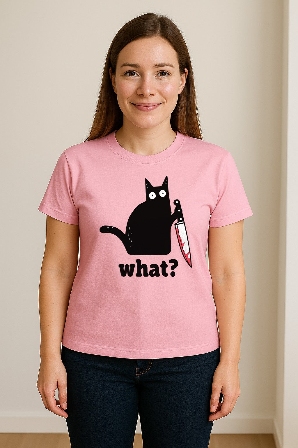 Black Cat T-Shirt, What Knife Graphic Funny Horror Design for Kitty Lovers