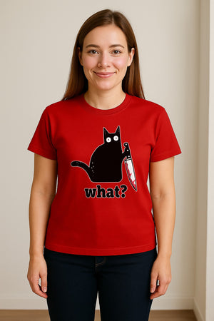 Black Cat T-Shirt, What Knife Graphic Funny Horror Design for Kitty Lovers