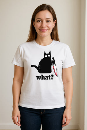 Black Cat T-Shirt, What Knife Graphic Funny Horror Design for Kitty Lovers