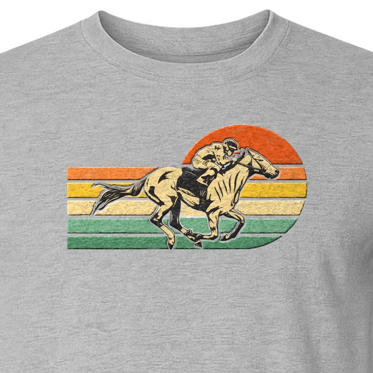 Horse Racing T-Shirt, Retro Jockey Sunset Graphic for Equestrian Fans, Derby Day and Racetrack Visits