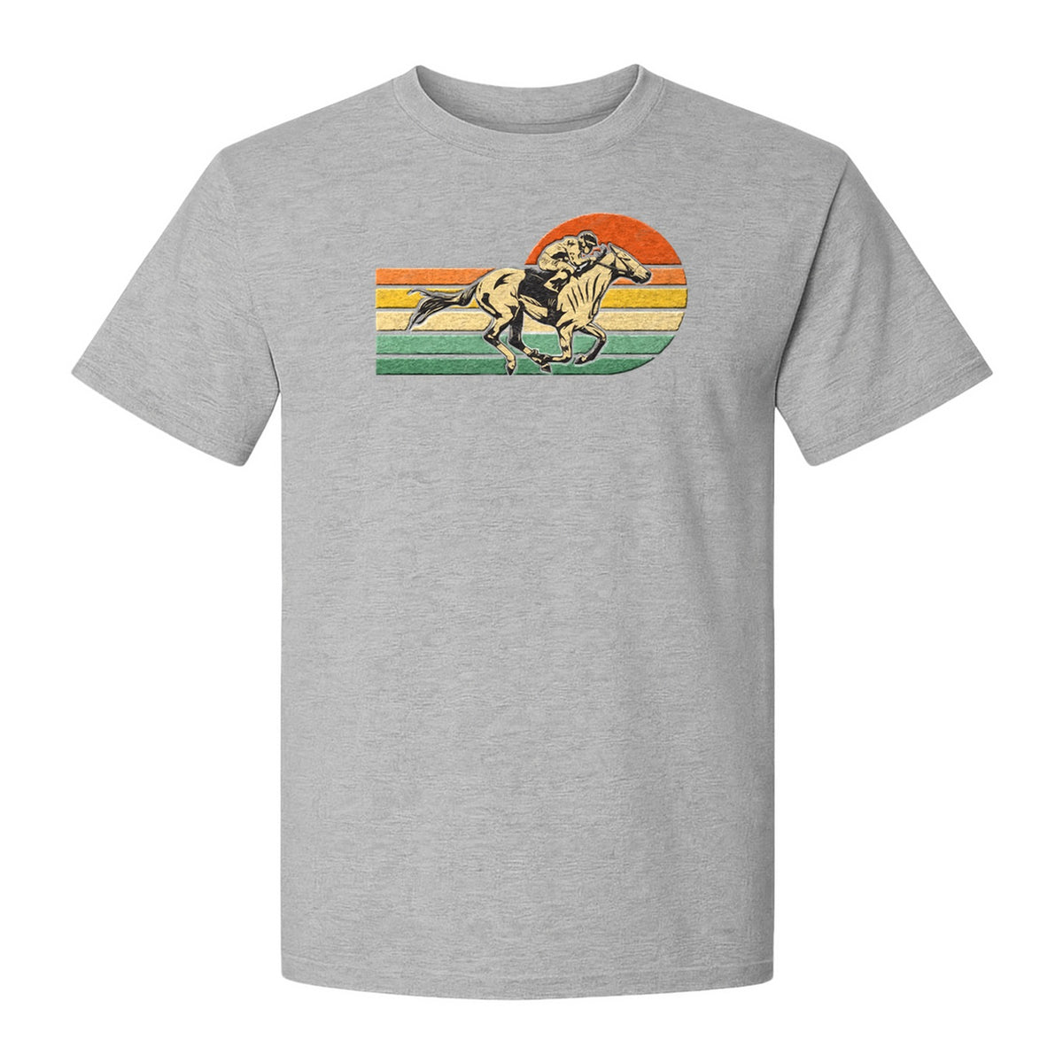 Horse Racing T-Shirt, Retro Jockey Sunset Graphic for Equestrian Fans, Derby Day and Racetrack Visits