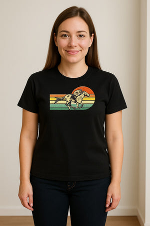 Horse Racing T-Shirt, Retro Jockey Sunset Graphic for Equestrian Fans, Derby Day and Racetrack Visits