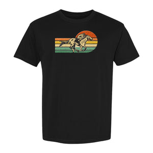 Horse Racing T-Shirt, Retro Jockey Sunset Graphic for Equestrian Fans, Derby Day and Racetrack Visits
