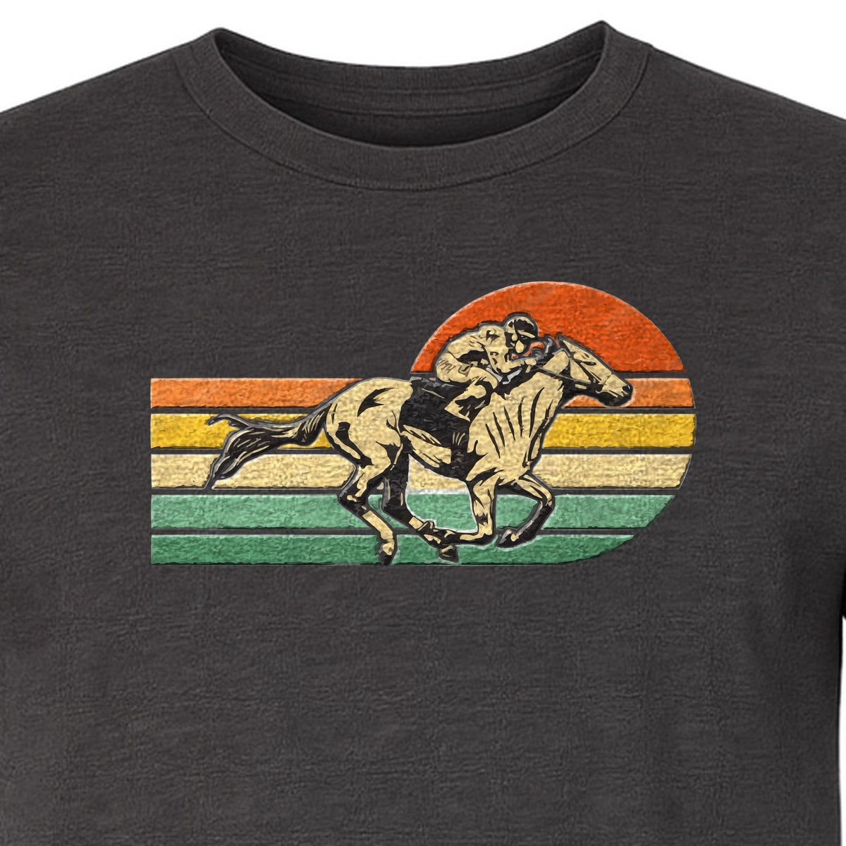 Horse Racing T-Shirt, Retro Jockey Sunset Graphic for Equestrian Fans, Derby Day and Racetrack Visits
