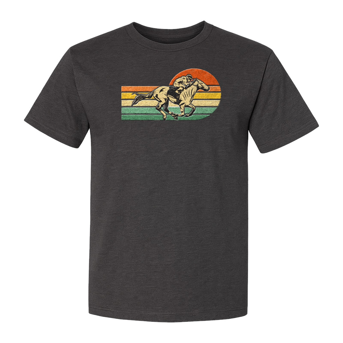 Horse Racing T-Shirt, Retro Jockey Sunset Graphic for Equestrian Fans, Derby Day and Racetrack Visits