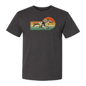 Horse Racing T-Shirt, Retro Jockey Sunset Graphic for Equestrian Fans, Derby Day and Racetrack Visits
