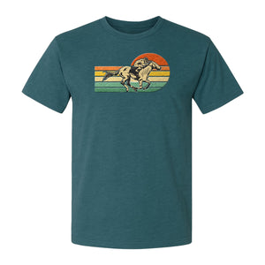 Horse Racing T-Shirt, Retro Jockey Sunset Graphic for Equestrian Fans, Derby Day and Racetrack Visits
