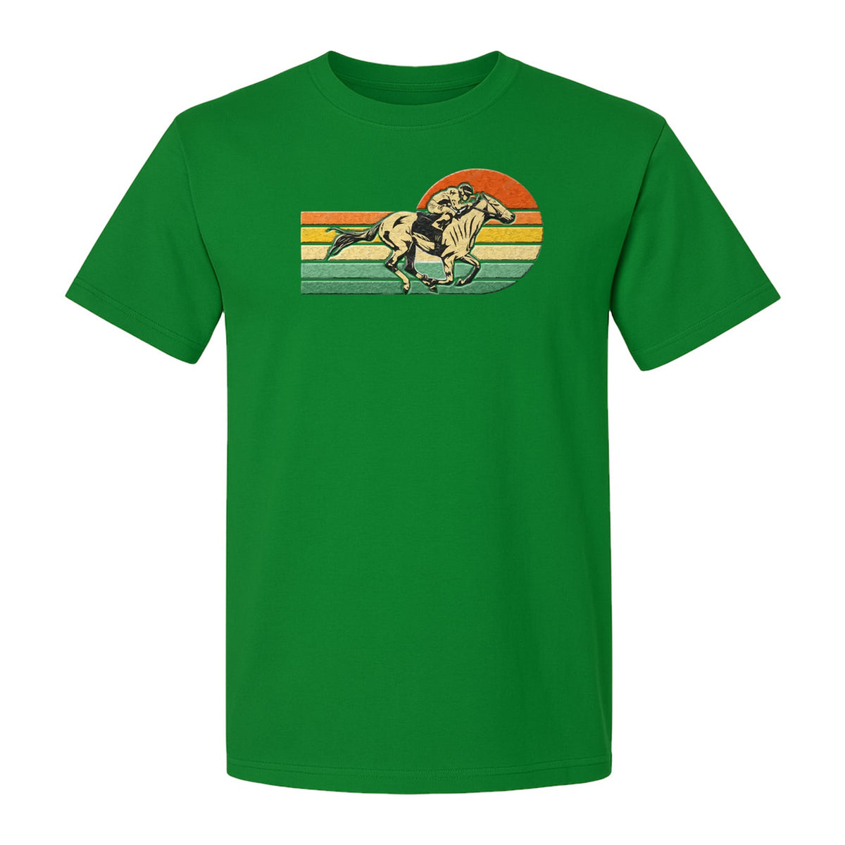 Horse Racing T-Shirt, Retro Jockey Sunset Graphic for Equestrian Fans, Derby Day and Racetrack Visits