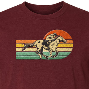 Horse Racing T-Shirt, Retro Jockey Sunset Graphic for Equestrian Fans, Derby Day and Racetrack Visits