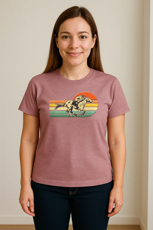Horse Racing T-Shirt, Retro Jockey Sunset Graphic for Equestrian Fans, Derby Day and Racetrack Visits