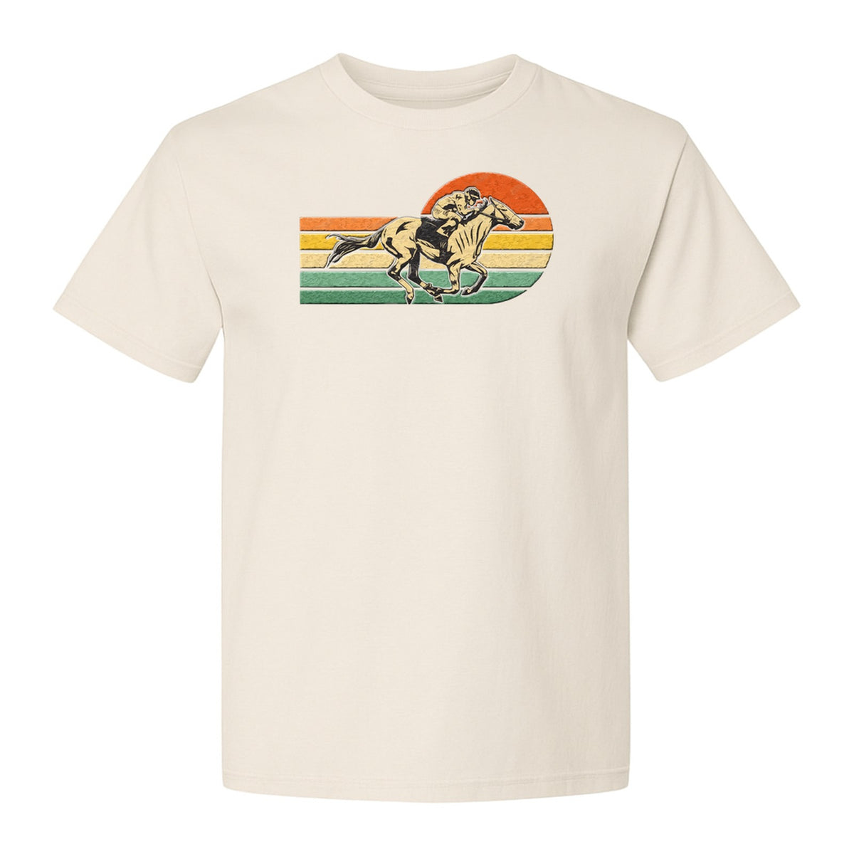 Horse Racing T-Shirt, Retro Jockey Sunset Graphic for Equestrian Fans, Derby Day and Racetrack Visits