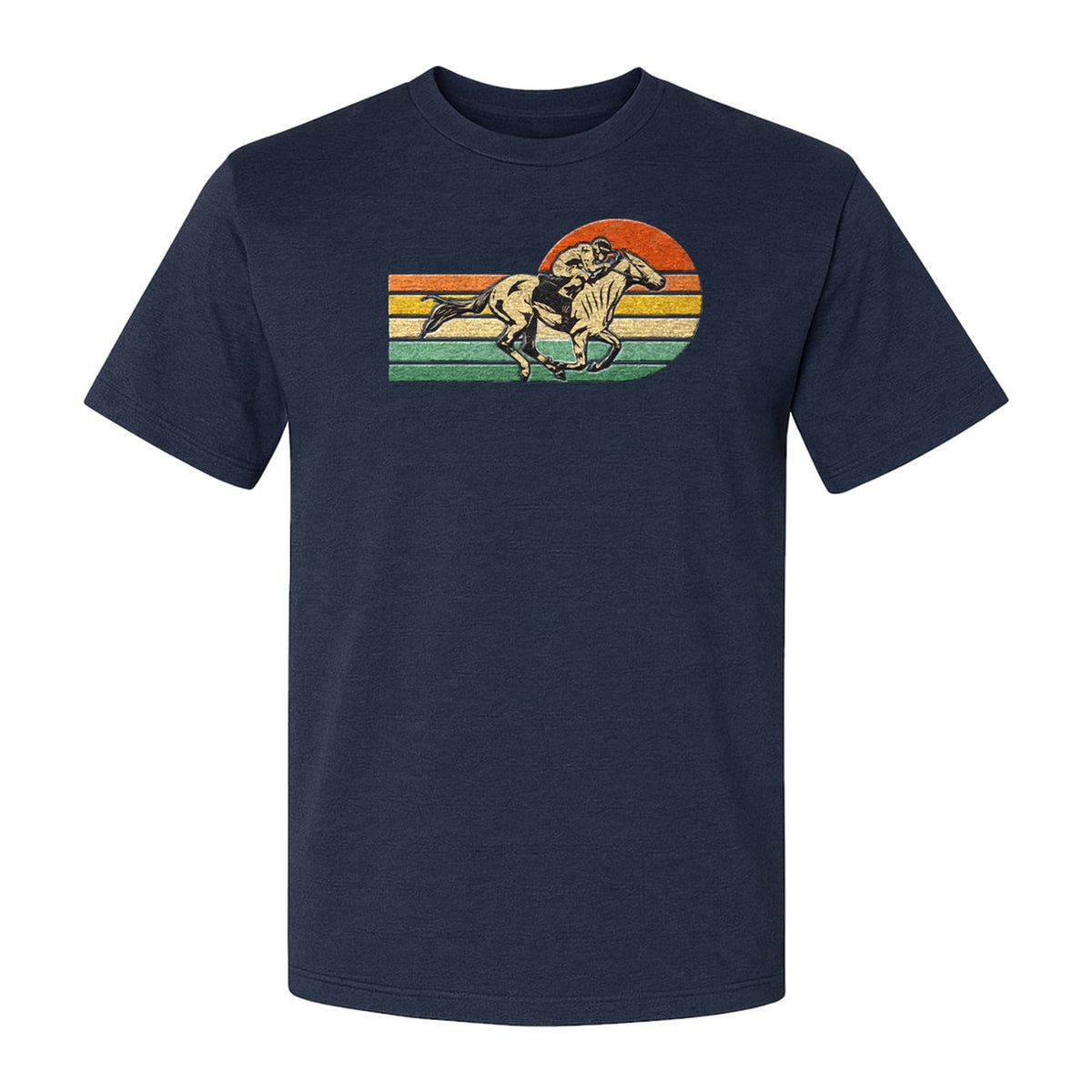 Horse Racing T-Shirt, Retro Jockey Sunset Graphic for Equestrian Fans, Derby Day and Racetrack Visits