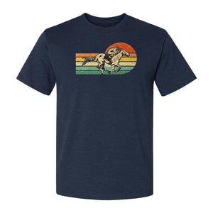 Horse Racing T-Shirt, Retro Jockey Sunset Graphic for Equestrian Fans, Derby Day and Racetrack Visits