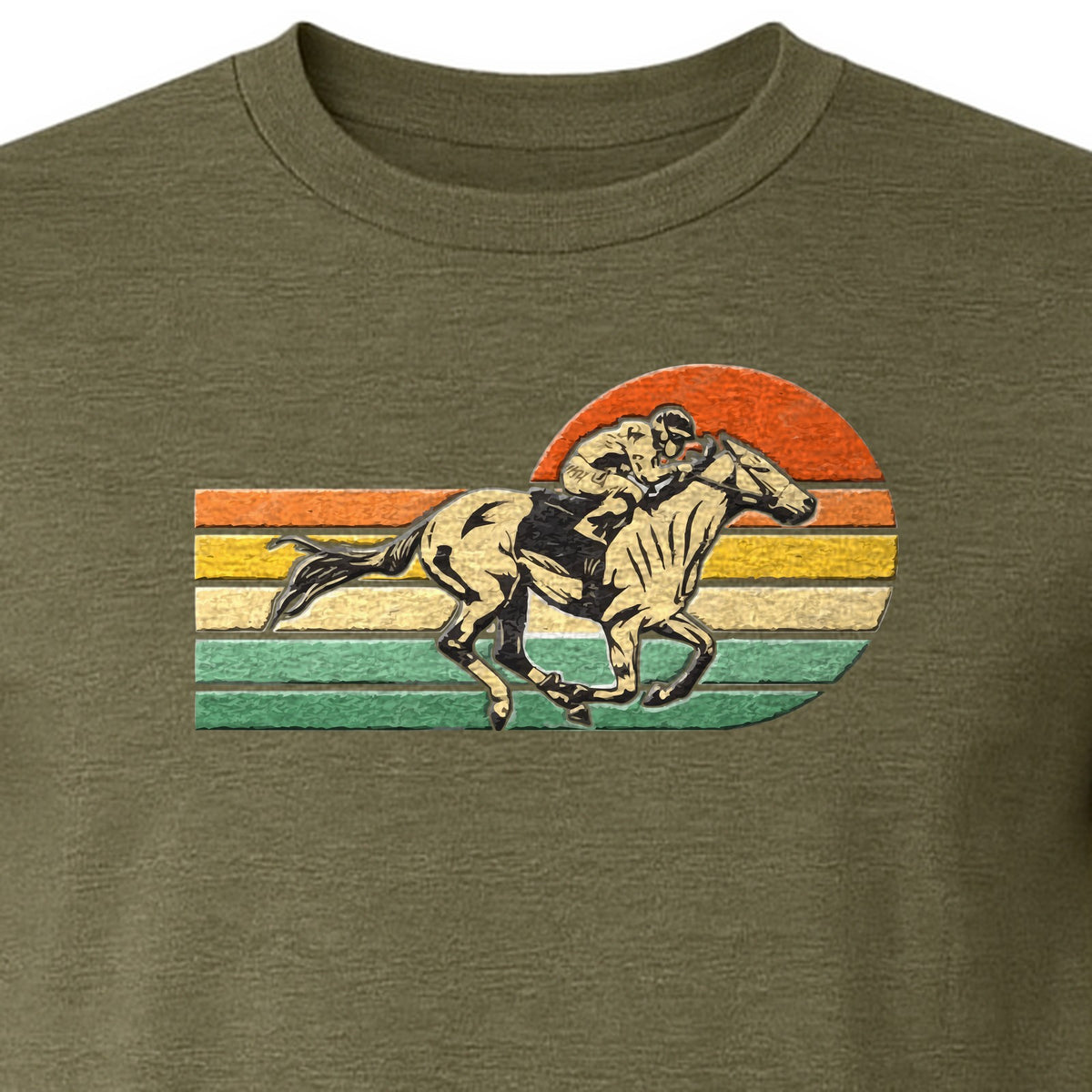 Horse Racing T-Shirt, Retro Jockey Sunset Graphic for Equestrian Fans, Derby Day and Racetrack Visits