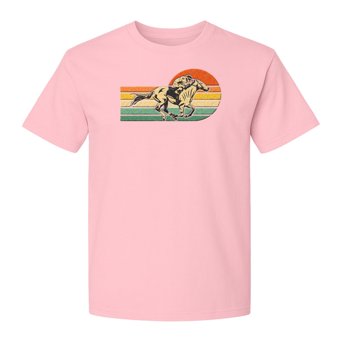 Horse Racing T-Shirt, Retro Jockey Sunset Graphic for Equestrian Fans, Derby Day and Racetrack Visits