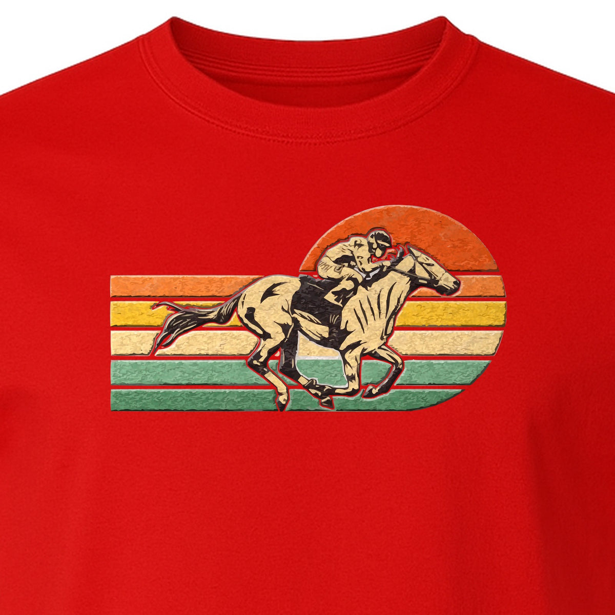 Horse Racing T-Shirt, Retro Jockey Sunset Graphic for Equestrian Fans, Derby Day and Racetrack Visits