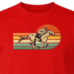 Horse Racing T-Shirt, Retro Jockey Sunset Graphic for Equestrian Fans, Derby Day and Racetrack Visits