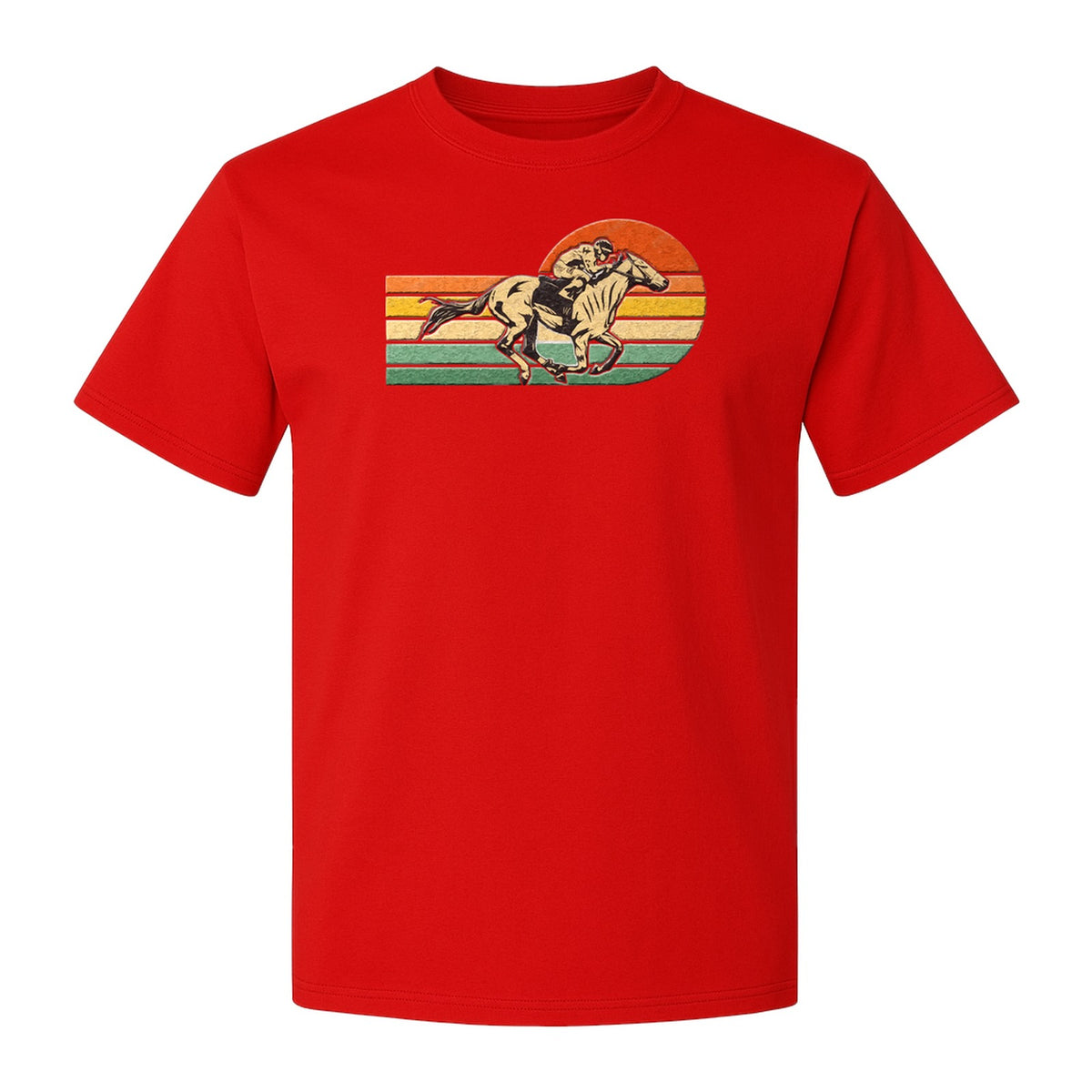 Horse Racing T-Shirt, Retro Jockey Sunset Graphic for Equestrian Fans, Derby Day and Racetrack Visits