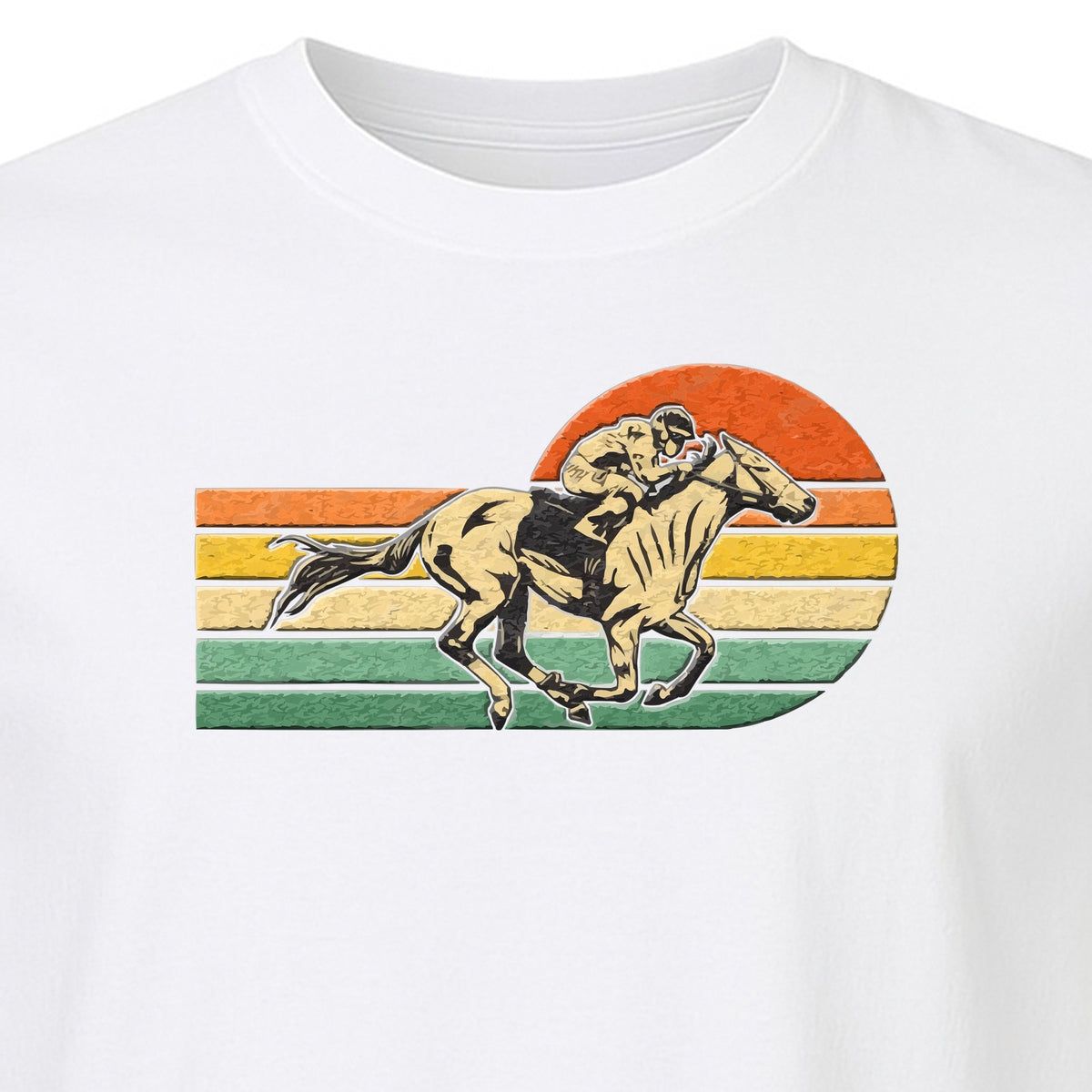 Horse Racing T-Shirt, Retro Jockey Sunset Graphic for Equestrian Fans, Derby Day and Racetrack Visits