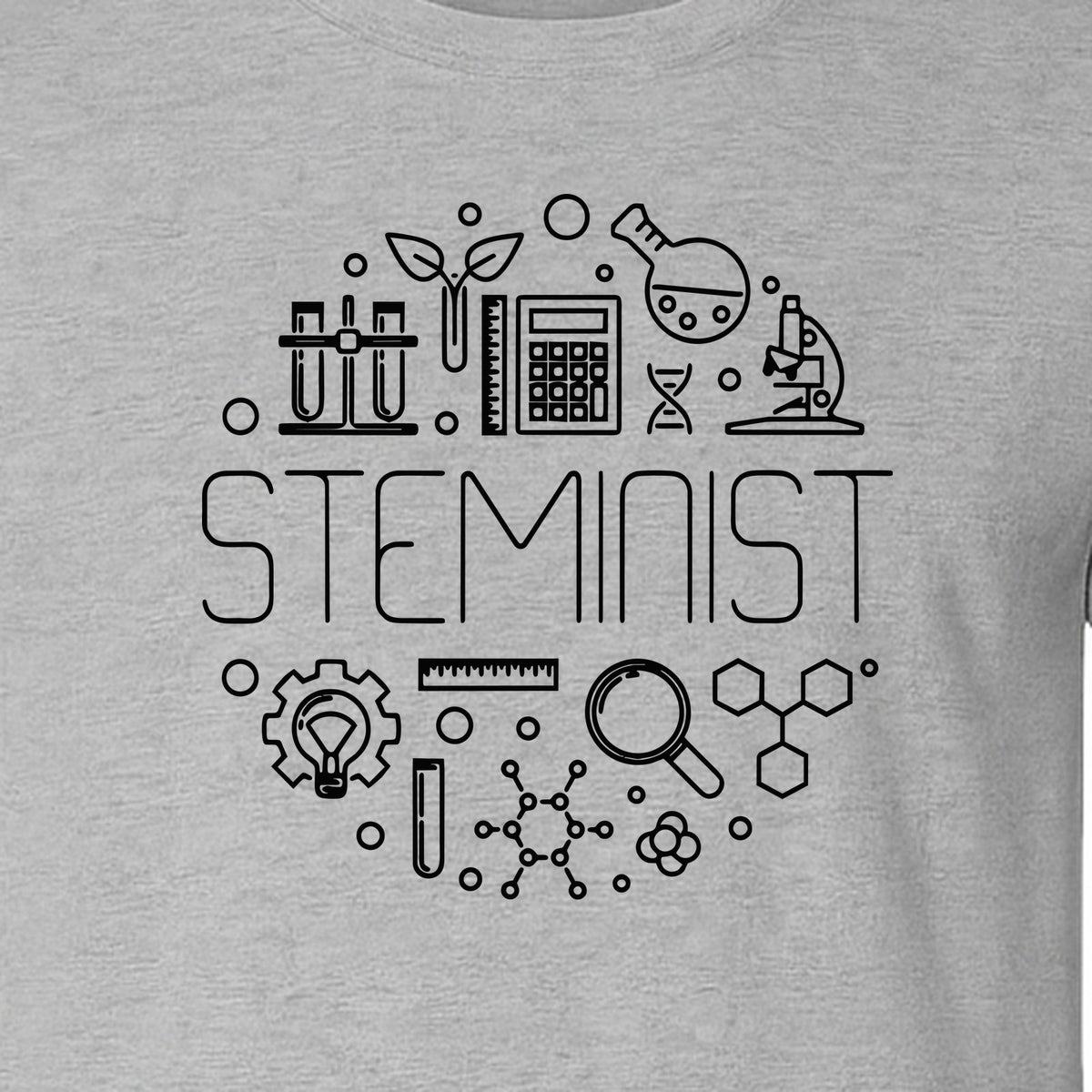 STEMinist T-Shirt, Science Icons Graphic for Women Scientists, Teachers, Students and STEM Graduates