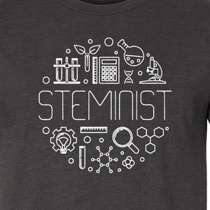 STEMinist T-Shirt, Science Icons Graphic for Women Scientists, Teachers, Students and STEM Graduates