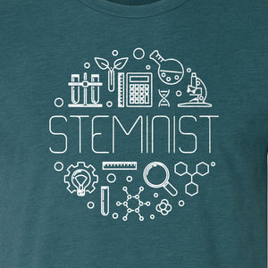 STEMinist T-Shirt, Science Icons Graphic for Women Scientists, Teachers, Students and STEM Graduates