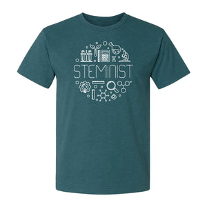 STEMinist T-Shirt, Science Icons Graphic for Women Scientists, Teachers, Students and STEM Graduates