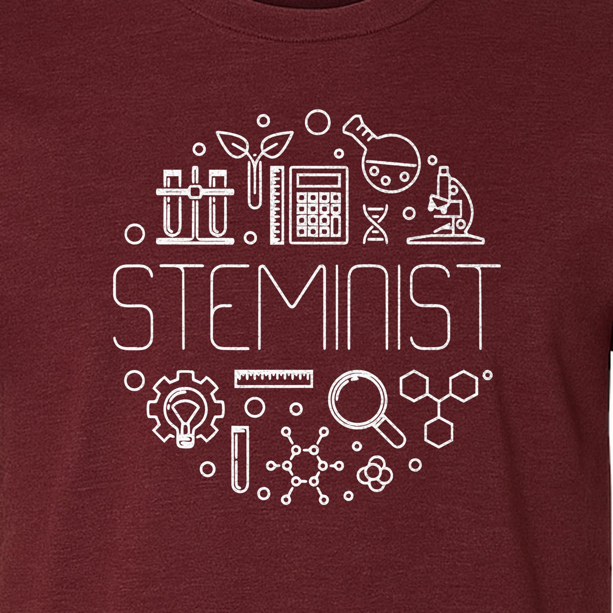 STEMinist T-Shirt, Science Icons Graphic for Women Scientists, Teachers, Students and STEM Graduates