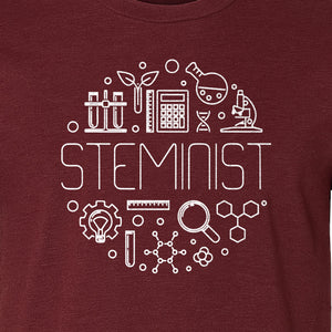 STEMinist T-Shirt, Science Icons Graphic for Women Scientists, Teachers, Students and STEM Graduates