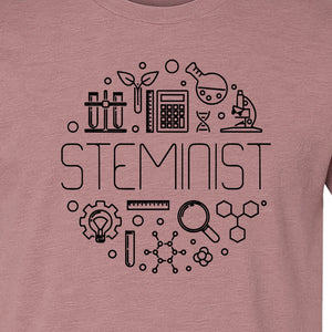 STEMinist T-Shirt, Science Icons Graphic for Women Scientists, Teachers, Students and STEM Graduates