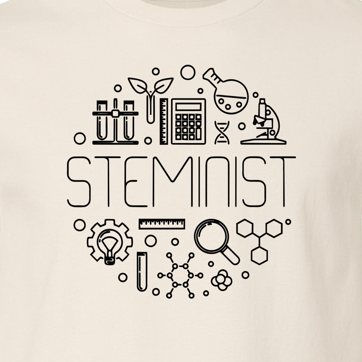 STEMinist T-Shirt, Science Icons Graphic for Women Scientists, Teachers, Students and STEM Graduates
