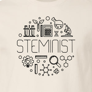 STEMinist T-Shirt, Science Icons Graphic for Women Scientists, Teachers, Students and STEM Graduates