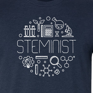 STEMinist T-Shirt, Science Icons Graphic for Women Scientists, Teachers, Students and STEM Graduates