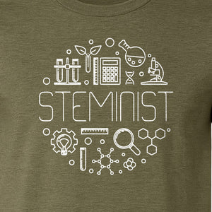 STEMinist T-Shirt, Science Icons Graphic for Women Scientists, Teachers, Students and STEM Graduates