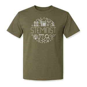 STEMinist T-Shirt, Science Icons Graphic for Women Scientists, Teachers, Students and STEM Graduates