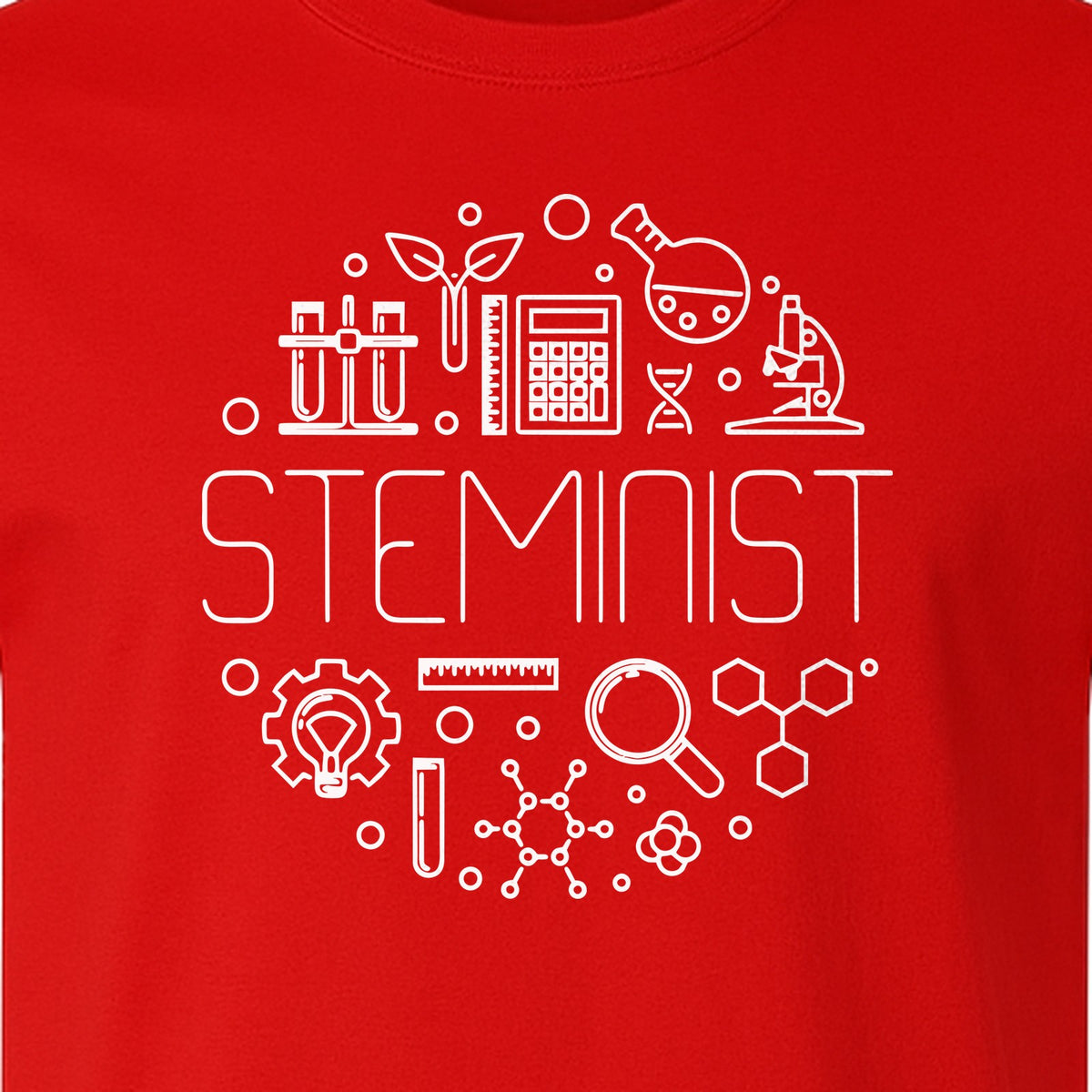 STEMinist T-Shirt, Science Icons Graphic for Women Scientists, Teachers, Students and STEM Graduates