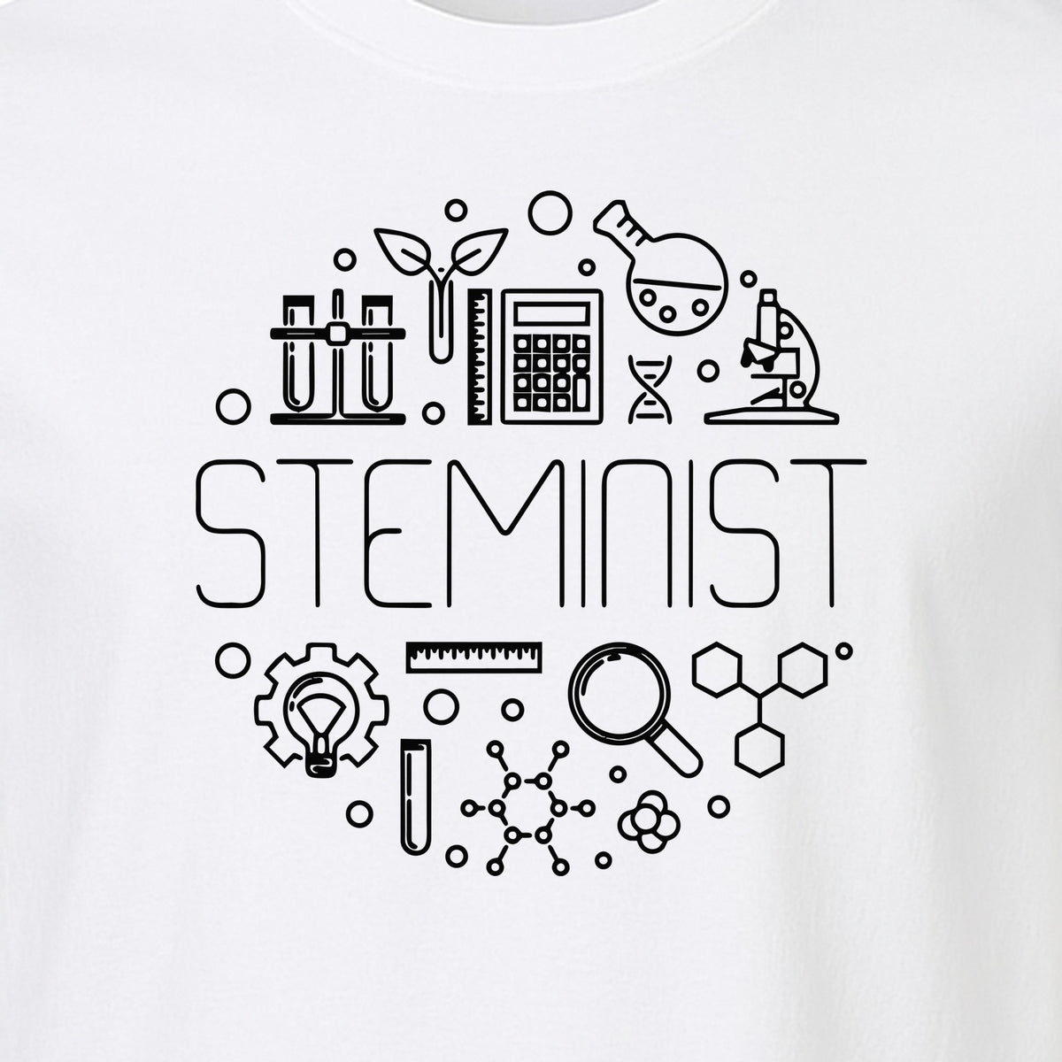 STEMinist T-Shirt, Science Icons Graphic for Women Scientists, Teachers, Students and STEM Graduates