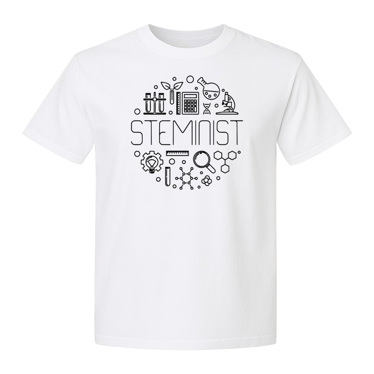 STEMinist T-Shirt, Science Icons Graphic for Women Scientists, Teachers, Students and STEM Graduates