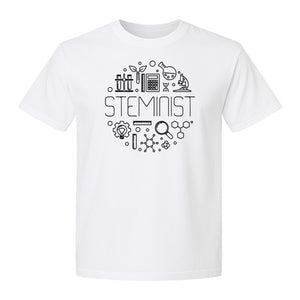 STEMinist T-Shirt, Science Icons Graphic for Women Scientists, Teachers, Students and STEM Graduates