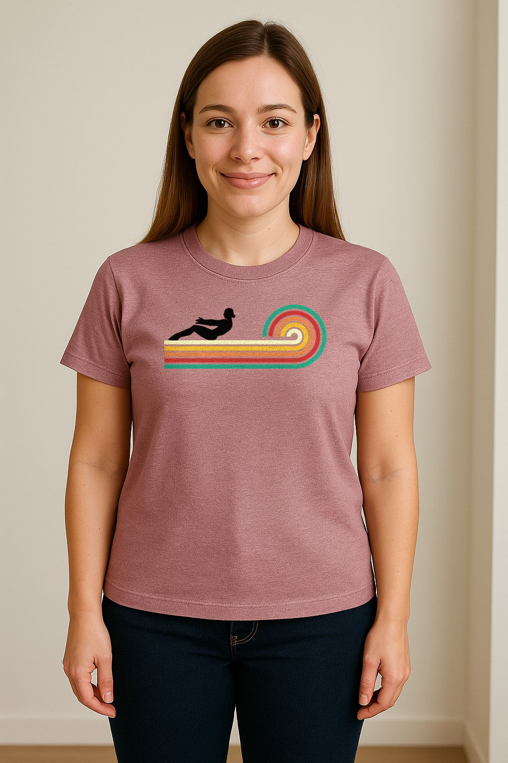 Pilates T-Shirt, Retro Rainbow Reformer Workout Design for Fitness Fans and Instructors