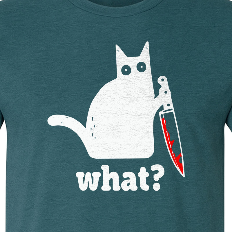Funny Cat T-Shirt, What Kitty Holding Knife Distressed Graphic for Sarcastic Pet Owners